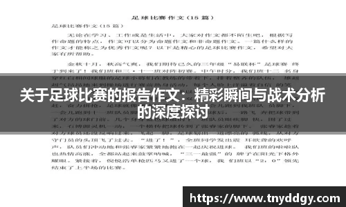 关于足球比赛的报告作文：精彩瞬间与战术分析的深度探讨